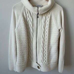 Christopher & Banks Ivory Cable Knit Zip Front Sweater Cardigan XL